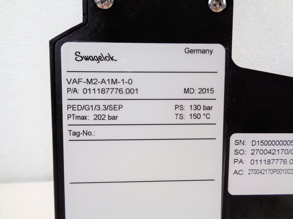 Swagelok Variable Area Flowmeter 0.3 to 3.0 L/H Water, VAF-M2-A1M-1-0